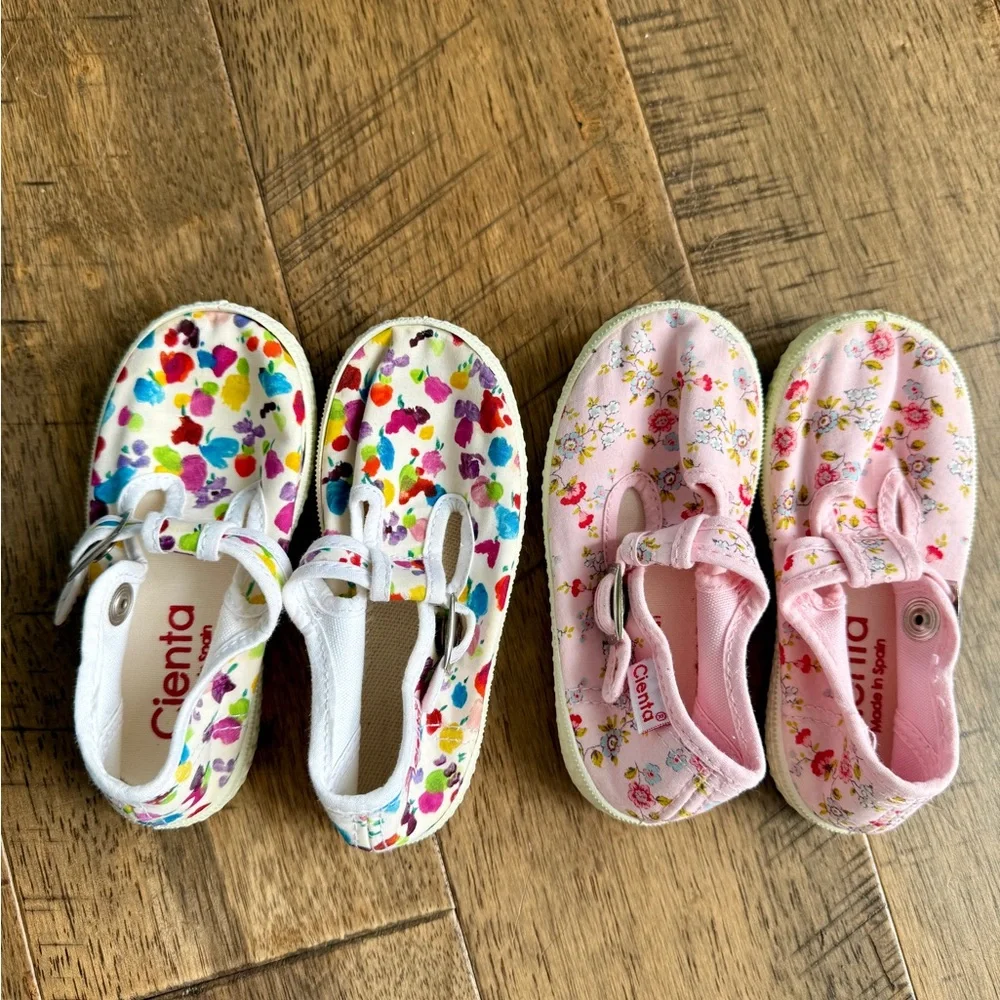 Cienta Kids' Floral Canvas Shoes - Multicolor and Pink